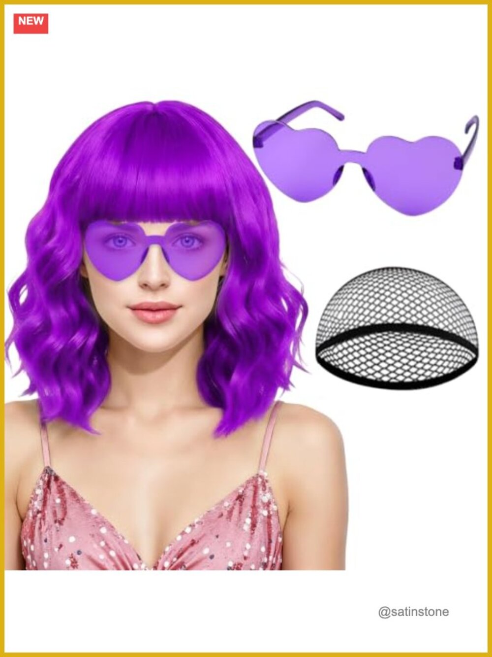 Purple Short Wavy Bob Curly Wig with Bangs Synthetic Cosplay Bachelorette